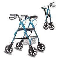 HMHD 4 Wheeled Rollator Walker with Brakes,Height Adjustable 450mm Wide Seat Storage Basket,Lightweight Foldable Aluminium Frame,Walking Mobility Aid, Swivel Wheels,Standard Walkers