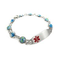 My Identity Doctor - Customized Medical Bracelet for Women with Engraving - 1cm Steel, Glass - Red - Wrist Size 8.25 Inch