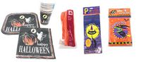 Ghostly Halloween Total Party Bundle: 8 Packs of Invitations, 8 Pack Of Square Plates, 8 Pack of 9 Ounce Cups, 20 Count 13 Inch Dinner Napkins, 10 Packs of Goody Bags, 24 Count Cutlery (Serves 8)