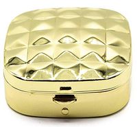 Gold Textured Pattern Square Pocket Purse Portable Travel Pill Box & Medicine Organizer (2 Compartments)