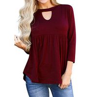 ✩HebeTop Womens Long Sleeve Casual Round Neck Loose Tunic Top Blouse T-Shirt Wine