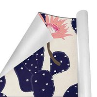 Gift Wrapping Paper Roll Navy Cactus Florals for Birthday,Holiday,Wedding,Baby Shower Gift Wrap - 3Rolls - 58inch x 23inch Per Roll