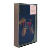 Aroma Home Terrier Blue Tartan Knitted Cover with Hot Water Bottle 2L