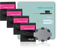 Oticon Prowax Minifit Replacement Wax Filters for Hearing Aids Bundled with Puget SoundLabs Hearing Aid Brush Wax Guard, Vent Cleaning Tool, Microfiber Cleaning Cloth Kit, and Caddy (4 Pack)
