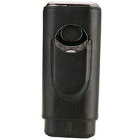 LUBINSKI 3- Fingers Travel Leather Cigar Case, Cedar Wood Lined Cigar Humidor with Stainless Steel Cutter, Cigar Holders Gift Set, Packed with Nice Box (Black)