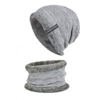 Theoylos Women's Winter Knit Beanie Hat Neck Warmer Loop Scarf Gloves Set Fleece Lined Ski Skull Cap for Men Women Gray