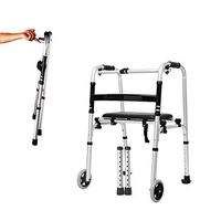 Portable Folding Walker with Seat Adjustable Height 2 Wheel Walker Lightweight Rollator Aluminium Alloy Medical Travel Walker