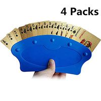2Packs/ 4Packs Hands Free Playing Card Holders, Standing Plastic Tray Racks Organizer, Iuhan Adult/Childrens Accessory for Family Card Game Nights, Poker Parties, and Trading Card Games (4Packs, Blue)