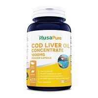 Norwegian Cod Liver Oil Concentrate 1000mg 200 Powder Capsules (Non-GMO & Gluten Free) Supports Immune Health, Healthy Eye, Bones & Muscles