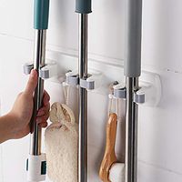 Mop Broom Hanger, Home Strong Punch-Free Wall-Mounted Mop Broom Clip Mop Clip Bathroom Storage Artifact