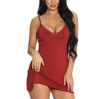 Haxikocty Women Lace Lingerie Underwear Hanging Skirt Home V Collar Nightdress Ladies Sexy Sleepwear Wine