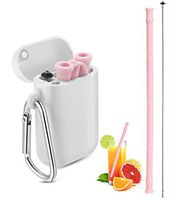 Collapsible Reusable Straws, AicLuze Food-Grade Foldable Silicone Drinking Straw with Portable Case and Cleaning Brush, for Cold Beverage, Coffee and Smoothie (Pink)