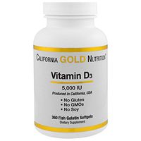 California Gold Nutrition Vitamin D-3 5 000 IU 360 Fish Gelatin Softgels, Milk-Free, Egg-Free, Gluten-Free, Peanut Free, Treenut Free, Shellfish Free, Soy-Free, Wheat-Free, CGN