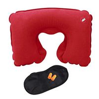 Loriver 3 in 1 Airplane Train Travel Kit with Eye Masks, Earplugs, and Inflatable Neck Support U-Shaped Pillow Set, Comfortable & Breathable, Noise Cancelling