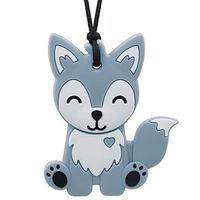 Sensory Chew Necklace for Kids, Boys and Girls - Fox Chewable Necklace for Teething, Autism, Biting, ADHD, SPD, Chewing Foxy Sensory Motor Aids Teether Pendant (Gray)