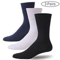 Forcool Men's Women's Diabetic Crew Socks, Moisture Wicking Dry Fit Dress Socks Cushioned Non Binding Wide Qaurter Diabetes Cotton Socks with Seamless Toe, 3 Pairs Black/White/Navy Blue Medium