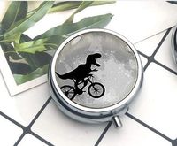 dinosaur on bike Compact 3 Compartment Medicine Case, Pill Box for Pocket or Purse Pill Box Decorative Pill Case with Gift Box