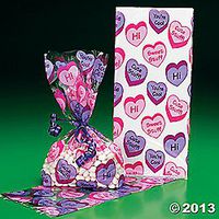 12 VALENTINE Conversation HEART PARTY Favor Cellophane GOODY Bags/CELLO Gift/LOOT BAGS for VALENTINE'S DAY Parties/FAVOR/COOKIES/SWEETS/Dozen