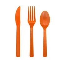 Party Essentials Hard Plastic Cutlery Combo Pack Available in 15 Colors, Neon Orange, 68 Place Settings