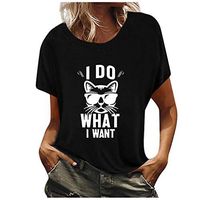 Eoeth I DO What I WAN Letter Print T-Shirt Women Casual Simple Wild Loose Short Sleeve Tees Tops Blouse Shirts Pullover Black
