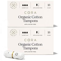 Cora Organic Cotton Non-Applicator Tampons; Chlorine & Toxin Free - Super Plus (36 Count)