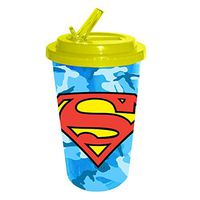 Silver Buffalo SP110584 DC Comics, 16-Ounce Superman Logo Camouflage Plastic Flip Straw Cold Cup, Blue