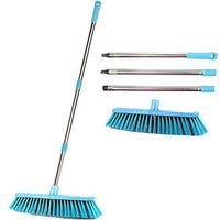JEBBLAS 18" Wide Floor Scrub Brush With Long Handle Commercial Push Broom Patio Broom Heavy Duty Deck Scrubber Boat Scrub Brush Stiff Outdoor Yard Sweeping Brush Heavy Duty Garden Broom Sweeper
