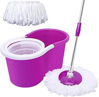 XSJK 360-Degree Spin Mop Home Cleaning System Rotary Head Stretchable Ultra Slim Mop 1 x Bucket+1 x Mop Rod+2 x White Fiber Mop Heads+1 x Circular Disc