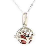 Sier Small Tree of Life Aromatherapy Perfume Essential Oil EO Diffuser Necklace Locket With Lava Stone (Red)