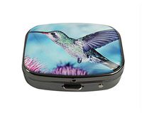 XUTAI Custom Personalized Square Stainless Steel Gun Silver Glass Travel Pill Case Vitamin Decoration Box (Moving Hummingbird)