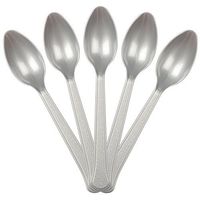 JAM PAPER Premium Utensils Party Pack - Plastic Spoons - Silver - 48 Disposable Spoons/Pack