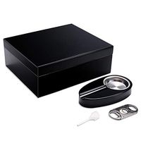 Woodronic Handmade Humidor Cigar Box Black 30 to 50 Counts, High Gloss Cigar Humidor for Men with Spanish Cedar Lining, Desktop Cigar Gift Set with Cutter Hygrometer Humidifier and Ashtray