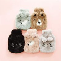SUWIN Creative Portable Cartoon Winter Animal Plush Hot Water Bottle Five-Piece Set, Water-Filled Explosion-Proof Hand Warmers, Student Gifts