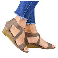 Cenglings Women Plus Size Open Toe Wedge Sandals Slip On Cross Strap Low Chunky Heel Pumps Hollow Out Platform Party Rome Shoes(Gray,41)