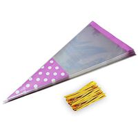 Cone Bag 100 PCS Cellophane Bags 7" by 15" Clear Triangle Treat Bags with Twist Ties for Candies Handmade Cookies (100 Pink)