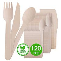 KICOCOFA Disposable Cutlery Set, Disposable flatware set, 120 Pack, Biodegradable 100% All-Natural Cutlery Set, Include 40 Forks, 40 Spoons, and 40 Knives Length
