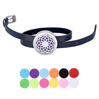 Tornado Chrysanthemum Aromatherapy Essential Oil Diffuser Bracelet Stainless Steel Locket Bangle Black PU Leather Band 12 Refill Pads