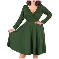 Jocund Women's Formal Dress Plus Size Sexy V-Neck Solid Color Skirt Long-Sleeved High Waist Dress Green