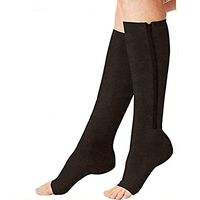 Compression Socks (2 Pairs) New Compression Zip Sox Socks Stretchy Zipper Leg Support Unisex Open Toe Knee Stockings (Light Black, S/M)