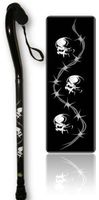 Walking Cane Offset Foam Handle Aluminum Adjustable Cool Skulls with Barbed Wire Design Men or Women