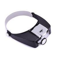 Headband Magnifier, KKmoon Adjustable Jewelers Head Headband Lamp Magnifier Illuminated Magnifying Eye Glasses Lens Loupe 2 LED Light Visor for Surgical Repair Precision Work Reading