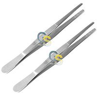 G.S 2 PCS Thumb LAB Tweezers Dressing Dissection Forceps 4.5" + 6" Serrated Economy Grade
