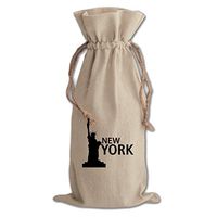 New York Cotton Canvas Wine Bag, Cotton Drawstring Wine Pouch