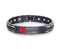 XUANPAI PENICILLIN Allergy Stainless Steel Magnet Therapy Medical Alert ID Bracelet for Men Women,Adjustable