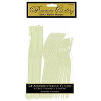 Premium Heavy Weight Assorted Cutlery | Leaf Green | Pack of 24 | Party Supply
