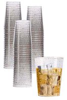 Exquisite 120 Count 10 oz Rose Gold Glitter Clear Plastic Cups Tumblers - Hard Plastic Disposable Cups For Wedding Glasses - Plastic Party Cups For Cocktail Wine and More.