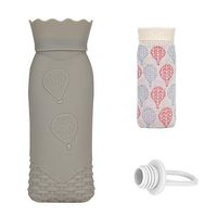 Silicone Hot Water Bag,Microwave Heating Bottle Environmental Silicone Transparent Hot Water Bag with Knit Cover,Hot & Cold Therapy-Gift for Girls Babys, Christmas, Gift Exchange Pary(Long,Gray)