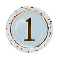 Geeklife 1st Birthday Boy Paper Plates ,Cute Blue Birthday Party Plates , 9 inch Gold Paper Party Plates , 20 PCS Lively Decorative Paper Plates Set