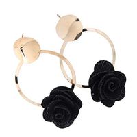 Sunhusing Colorful Metal Fabric Flowers Earrings Stylish Five-Petal Flower Earrings Personality Creative(Black)