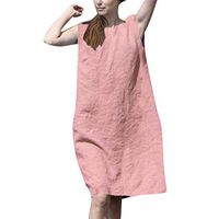 Clearance! Swiusd Women‘s Solid Color Cotton Plus Size Tank Mini Dresses Retro Comfy Casual Sleeveless Loose Beach Party Dresses (Pink, M-US 6)